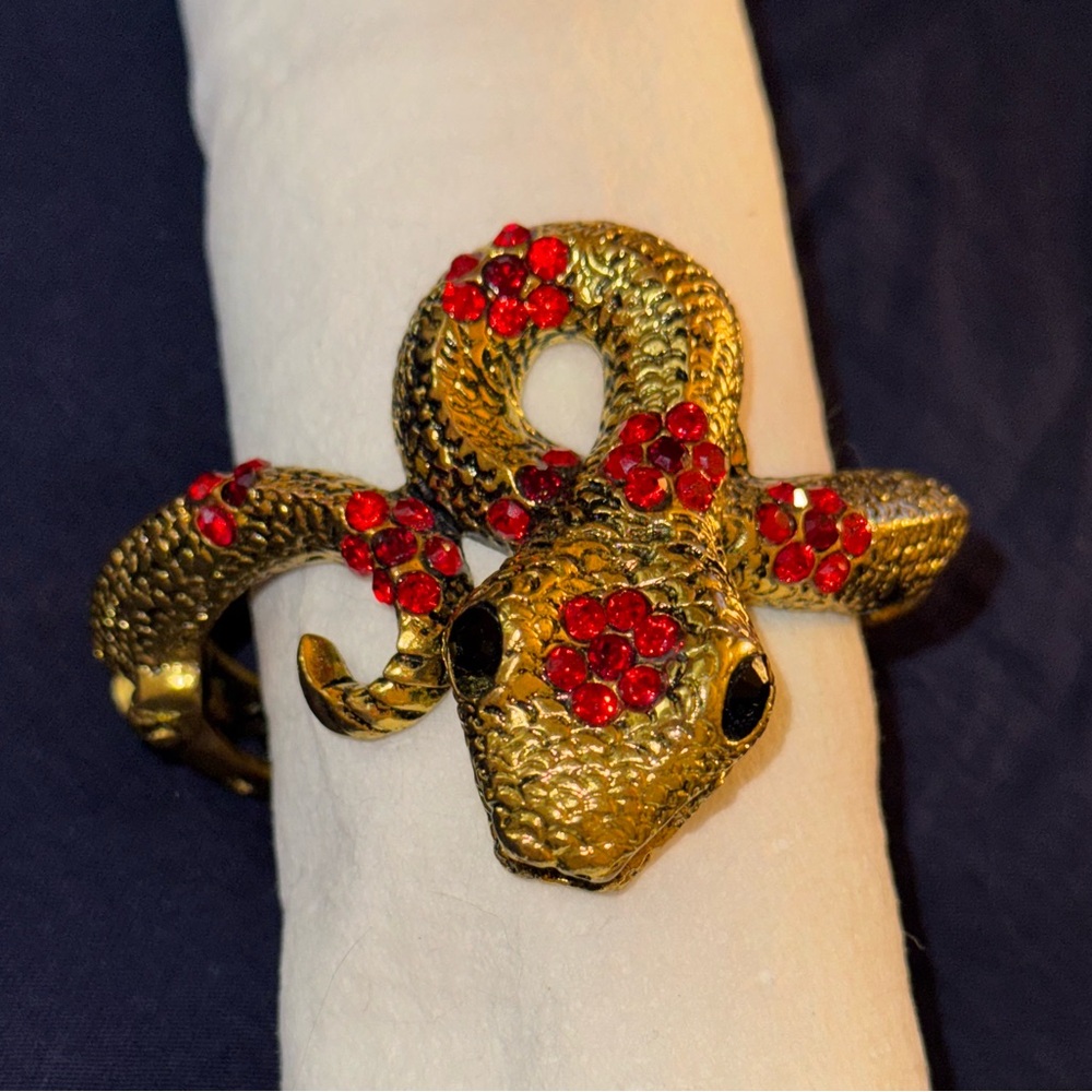 VTG Gold Snake Bracelet with Red Crystals - Picture 1 of 9